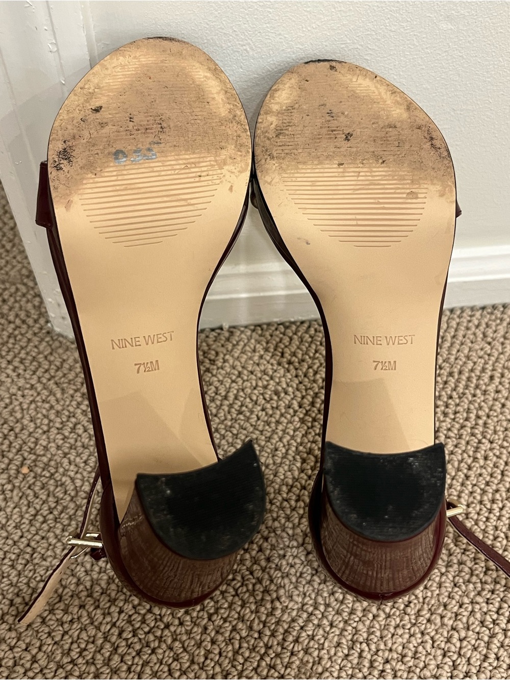 Like new! Nine West Burgundy Patent Ankle-Strap Block Heels - Picture 8 of 14